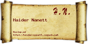 Haider Nanett névjegykártya